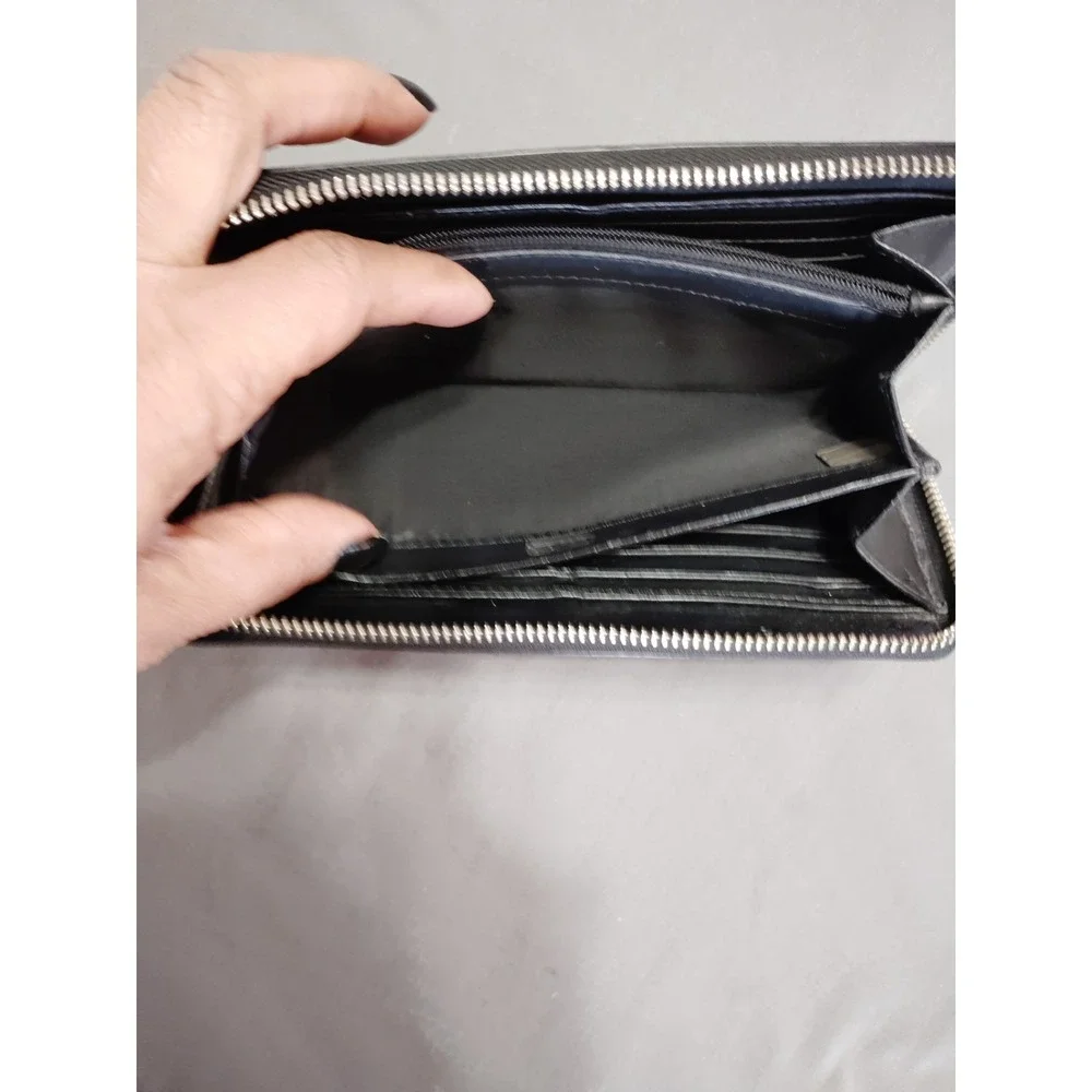Coach Darcy Saffiano Blck Leather Accordion Zip Around Billfold Card Coin Wallet